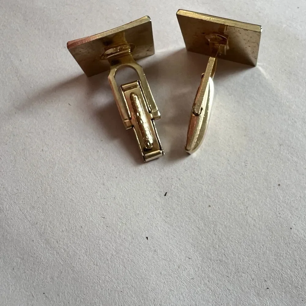 Vintage‎ Gold Tone Cufflinks Square Textured Design Accent